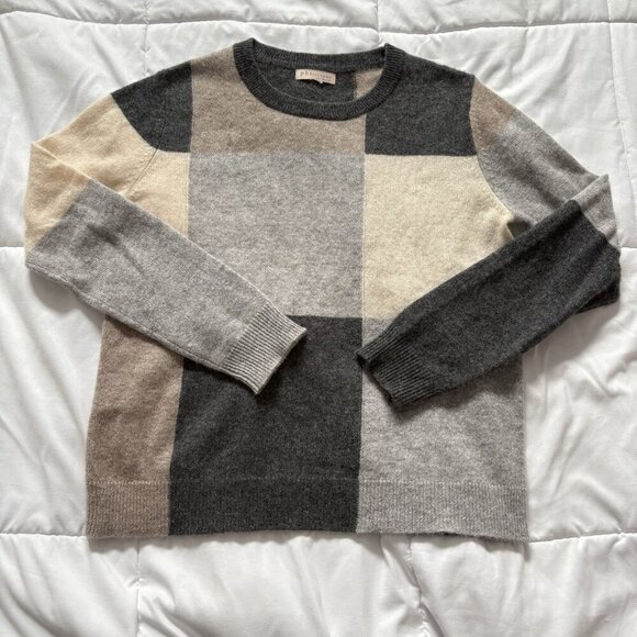Philosophy Womens 100% Cashmere Sweater Grey Beige Black Color Block Winter Fall